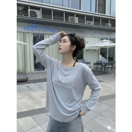 Áo thun dài tay nữ in chữ Maybe dễ phối đồ chất xược co giãn thoáng mát thấm hút mồ hôi hình đơn giản trẻ trung