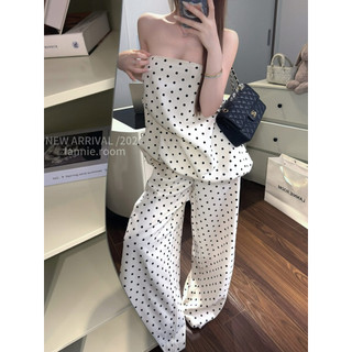 SET CÚP NGỰC QUẦN SUÔNG DÀI CAO CẤP CHẤM BI BE KEM SÁNG, BỘ ĐỒ NỮ LANNIE