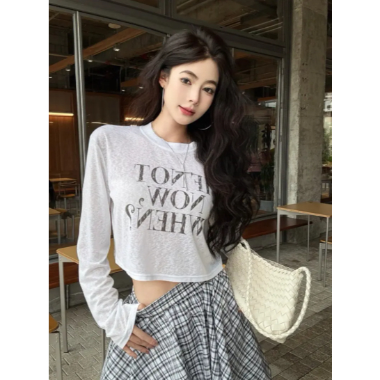 Áo thun dài tay nữ in chữ IF NOT sành điệu thun cotton co giãn thoáng mát thấm hút mồ hôi hình đơn giản trẻ trung thời t