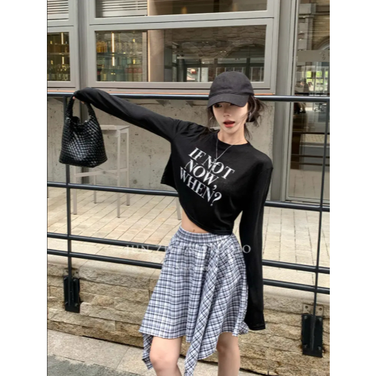 Áo thun dài tay nữ in chữ IF NOT sành điệu thun cotton co giãn thoáng mát thấm hút mồ hôi hình đơn giản trẻ trung thời t