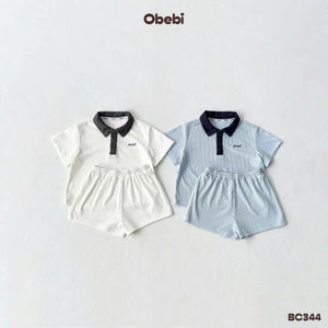 Bộ Cộc Polo Trẻ Em Vải Gân Mềm Mịn Mùa Hè Obebi Cho Bé Trai, Bé Gái 8-22KG BC344