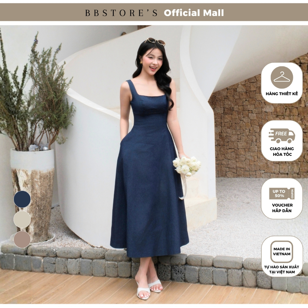 [DEAL XẢ KHO] BBSTORE'S Đầm 2 Dây Dạo Phố Cotton Dài Xòe Có Túi Rã Chân Ngực - DAD46B