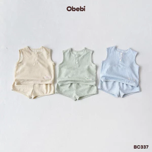 Bộ Ba Lỗ Sơ Mi Hoa Tiết Kẻ Sọc Mùa Hè Obebi Cho Bé Trai, Bé Gái từ 8-22KG BC337