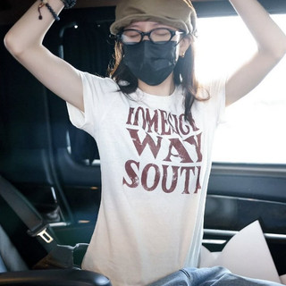 Open YY Vintage Letter in vòng cổ ngắn tay áo T-Shirt nữ mỏng phù hợp với phong cách giản dị
