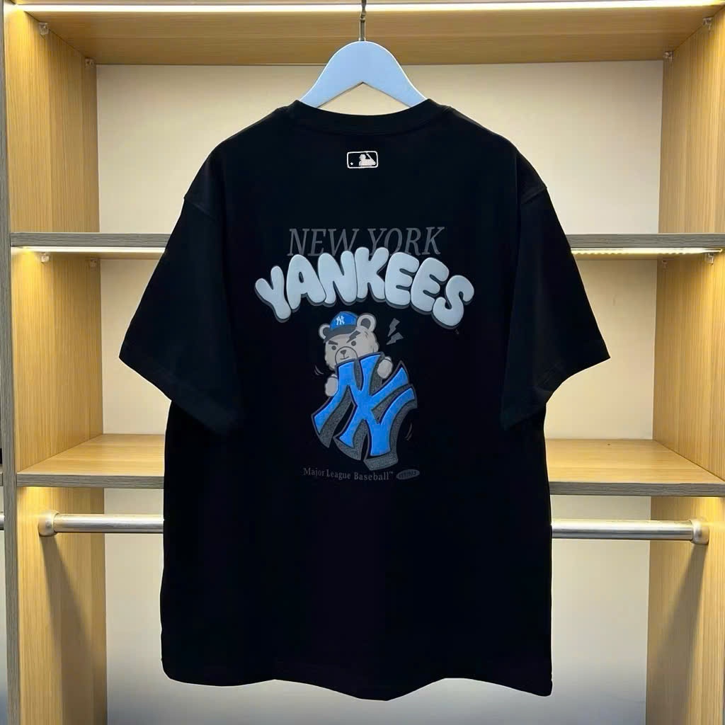 Áo THUN MLB nam nữ cao cấp, 100% cotton co giãn 2 chiều , ÁO THUN định lượng 250gms, YANKEES GẤU MINI