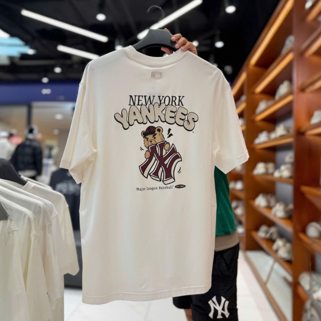 Áo THUN MLB nam nữ cao cấp, 100% cotton co giãn 2 chiều , ÁO THUN định lượng 250gms, YANKEES GẤU MINI