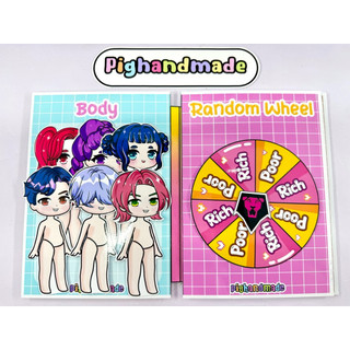 Đồ chơi bóc dán 36 trang phục giàu nghèo thợ săn quỷ Kpop vs Saja boy - búp bê giấy Pighabdmade