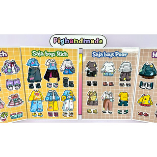 Đồ chơi bóc dán 36 trang phục giàu nghèo thợ săn quỷ Kpop vs Saja boy - búp bê giấy Pighabdmade