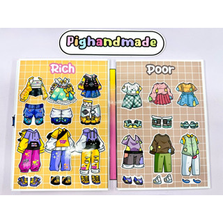 Đồ chơi bóc dán 36 trang phục giàu nghèo thợ săn quỷ Kpop vs Saja boy - búp bê giấy Pighabdmade