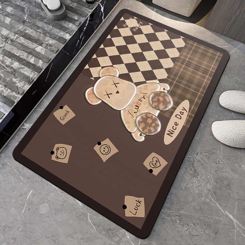 Thảm Nhà Tắm Chất Liệu Silicon 40x60 Siêu Thấm Hút Nước Nhanh Hình Gấu Bearbrick Sang Trọng Dễ Dàng Vệ Sinh TitiHome