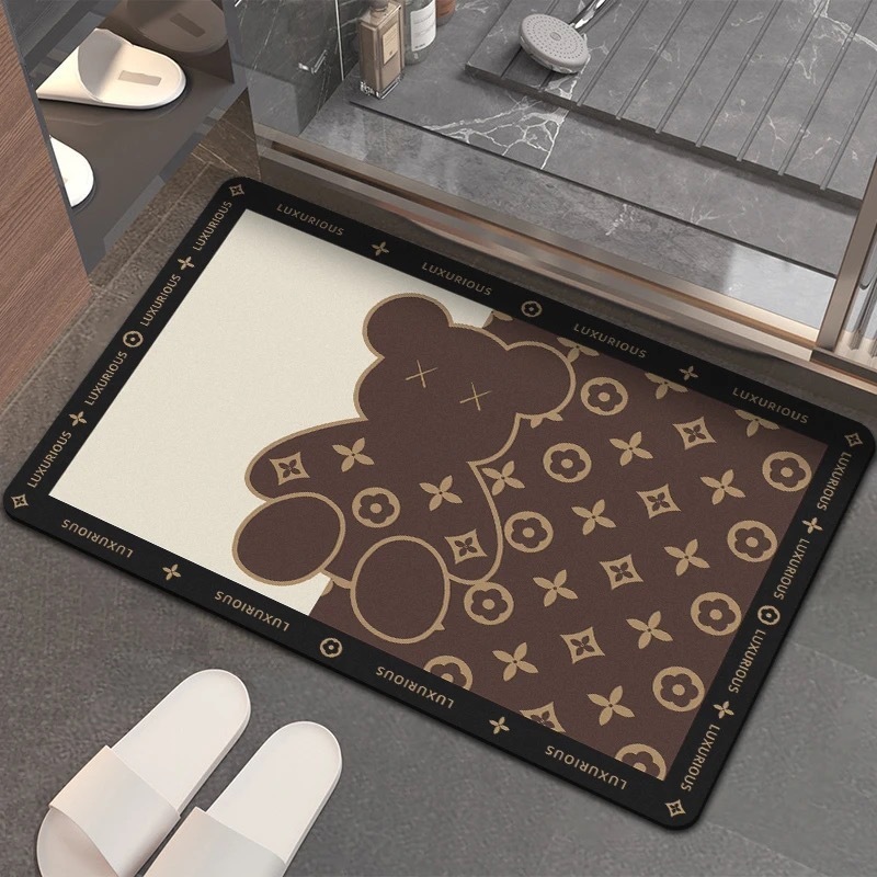 Thảm Nhà Tắm Chất Liệu Silicon 40x60 Siêu Thấm Hút Nước Nhanh Hình Gấu Bearbrick Sang Trọng Dễ Dàng Vệ Sinh TitiHome