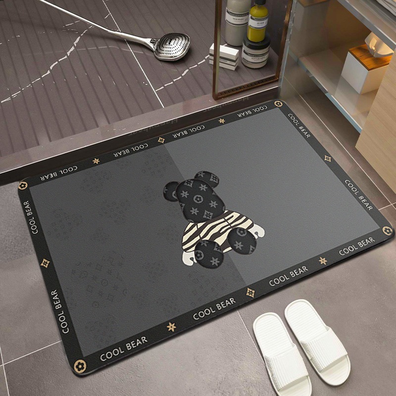 Thảm Nhà Tắm Chất Liệu Silicon 40x60 Siêu Thấm Hút Nước Nhanh Hình Gấu Bearbrick Sang Trọng Dễ Dàng Vệ Sinh TitiHome