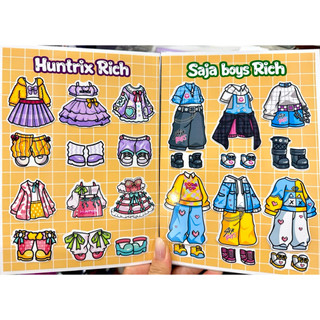 Đồ chơi bóc dán 36 trang phục giàu nghèo thợ săn quỷ Kpop vs Saja boy - búp bê giấy Pighabdmade