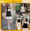 Set Áo Chấm Bi Phối Áo Sơ Mi Tay Bồng phong cách Hàn Quốc Có Ảnh Thật, Set áo nhung tiểu thư