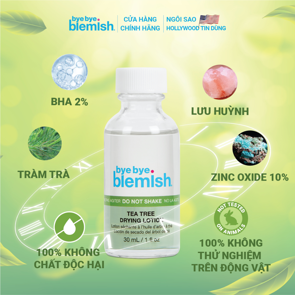 Lotion chấm mụn khô cồi mụn, giảm mụn nhanh - Bye Bye Blemish Drying Lotion 30ml - Dành cho mọi loại mụn