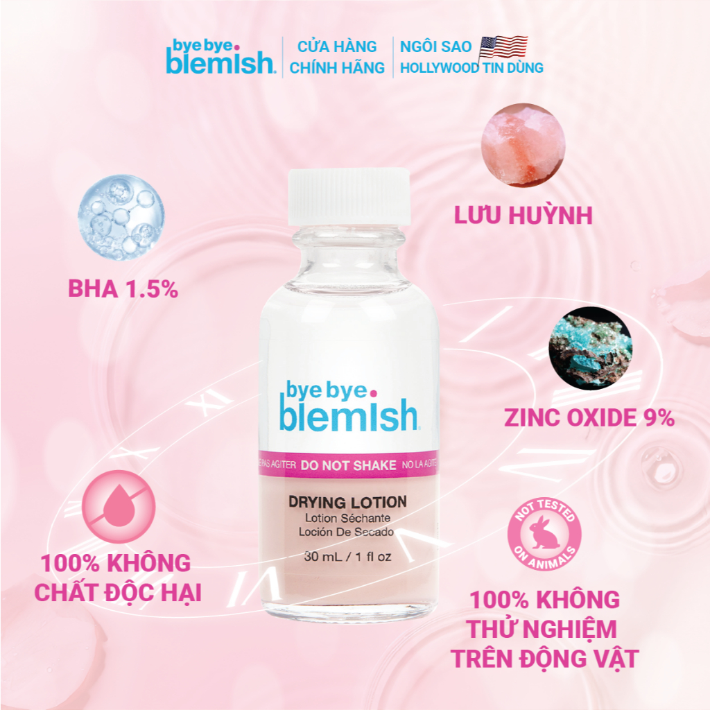 Lotion chấm mụn khô cồi mụn, giảm mụn nhanh - Bye Bye Blemish Drying Lotion 30ml - Dành cho mọi loại mụn