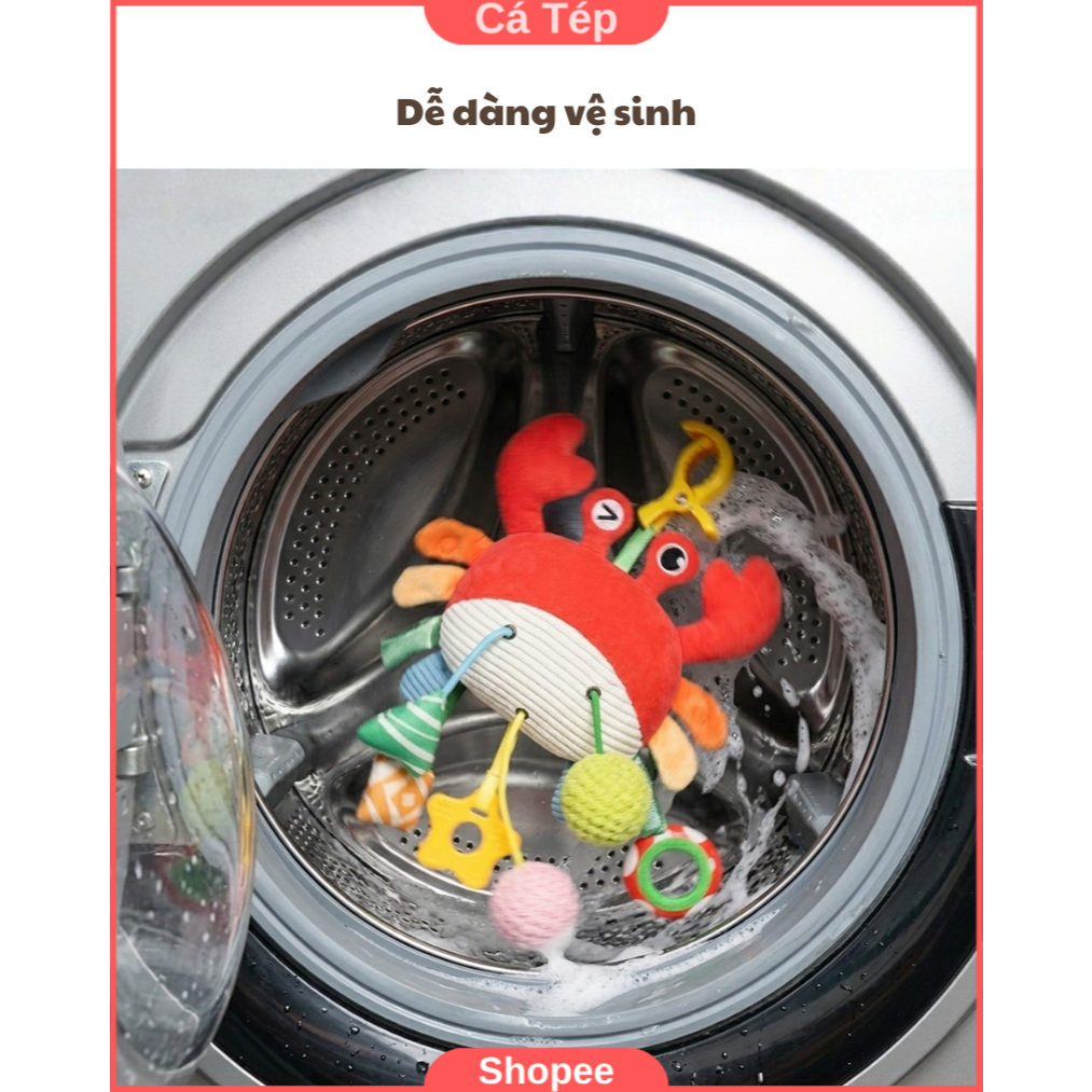 Đồ chơi treo nôi, xe đẩy kích thích giác quan cho bé, vải mềm, có kẹp tiện lợi - Cua