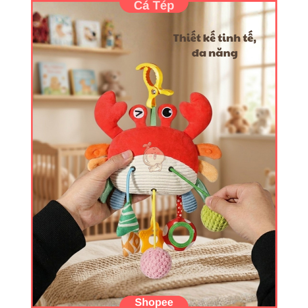Đồ chơi treo nôi, xe đẩy kích thích giác quan cho bé, vải mềm, có kẹp tiện lợi - Cua