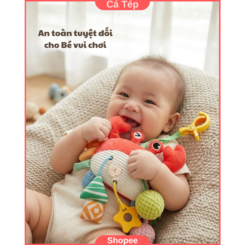 Đồ chơi treo nôi, xe đẩy kích thích giác quan cho bé, vải mềm, có kẹp tiện lợi - Cua