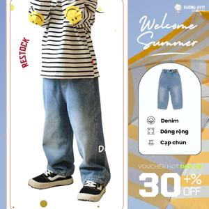 Quần jeans bò trẻ em suông ống rộng size 12-38kg style Hàn Quốc | Dương Oyy 011123160