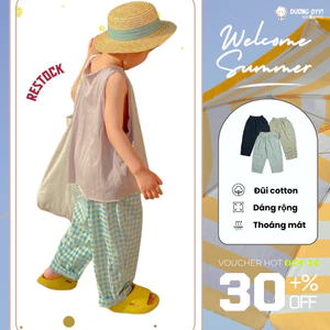 Quần dài trẻ em kẻ caro nhỏ ống rộng size 12-38kg quần bé trai bé gái style Hàn Quốc | Dương Oyy 010425222