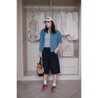 Áo Sơ Mi Bò Nữ Denim Jean Màu Xanh Basic QCCC Cao Cấp