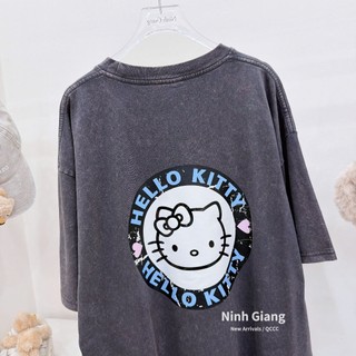 Áo Thun Nữ Hello Kitty Màu Loang Form Rộng QCCC Cao Cấp