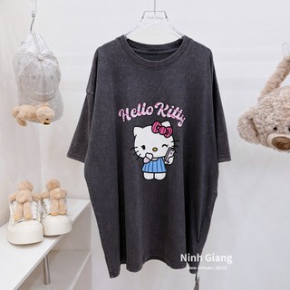 Áo Thun Nữ Hello Kitty Màu Loang Form Rộng QCCC Cao Cấp