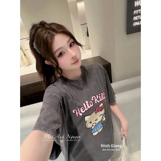 Áo Thun Nữ Hello Kitty Màu Loang Form Rộng QCCC Cao Cấp