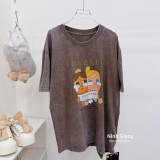 Áo Thun Nữ Đính CRY BAB Màu Loang Form Rộng QCCC Cao Cấp
