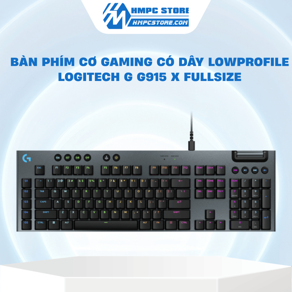 Bàn phím cơ Gaming có dây Lowprofile Logitech G915 X Fullsize | Mũ phím PBT - nút lập trình - RGB | Bảo hành 24 tháng