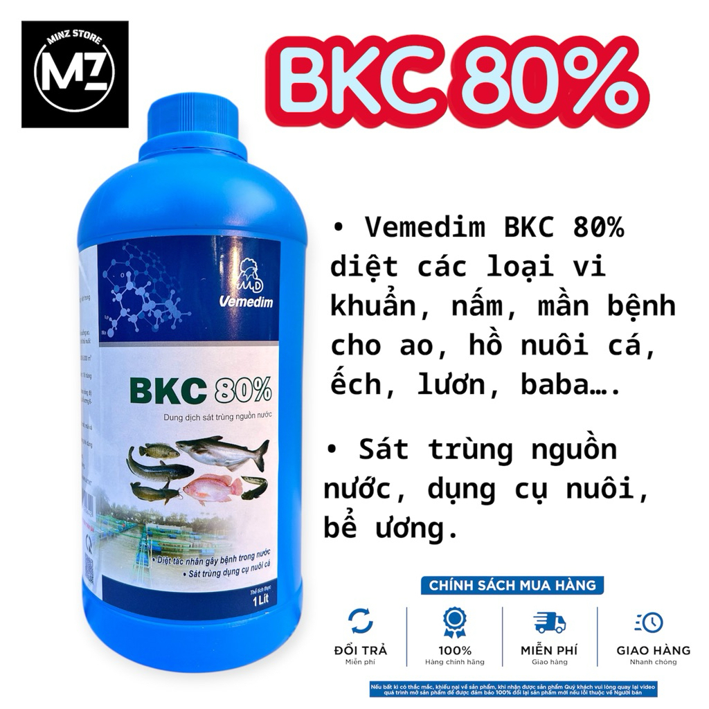 Vemedim BKC 80% (cá) Xử Lý Nước, Diệt Khuẩn, Nấm Ao Nuôi Thuỷ Sản (Chai 1lít)