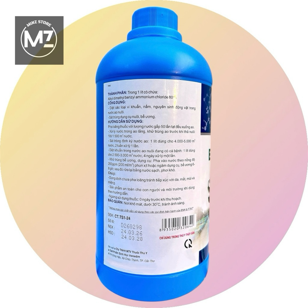 Vemedim BKC 80% (cá) Xử Lý Nước, Diệt Khuẩn, Nấm Ao Nuôi Thuỷ Sản (Chai 1lít)