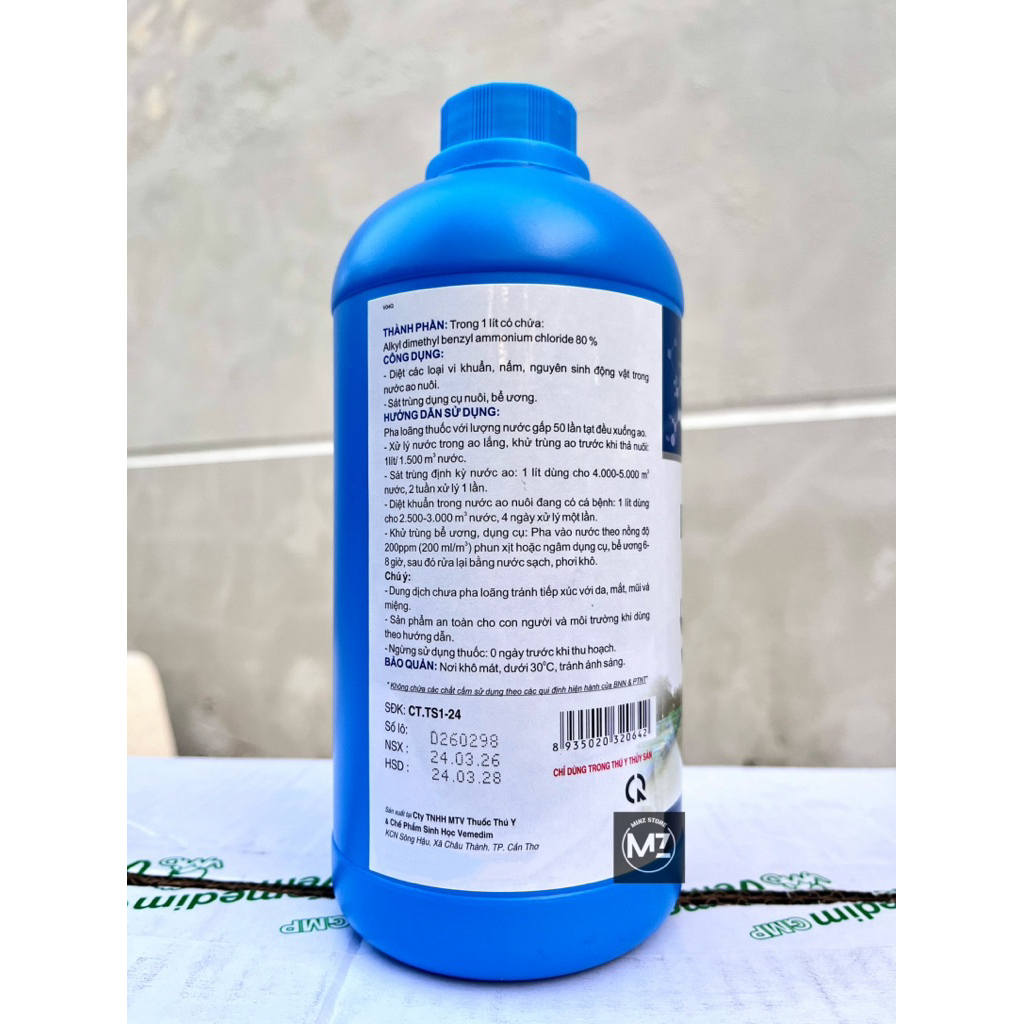 Vemedim BKC 80% (cá) Xử Lý Nước, Diệt Khuẩn, Nấm Ao Nuôi Thuỷ Sản (Chai 1lít)