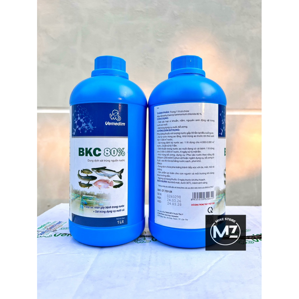 Vemedim BKC 80% (cá) Xử Lý Nước, Diệt Khuẩn, Nấm Ao Nuôi Thuỷ Sản (Chai 1lít)