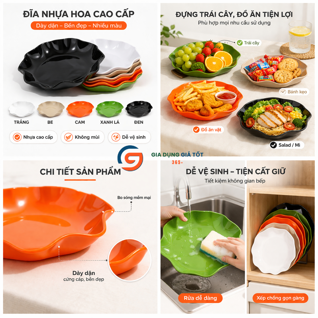 Đĩa hoa nhựa phíp tròn Song Long - đĩa đựng thức ăn, bánh kẹo, hạt dưa tiện lợi