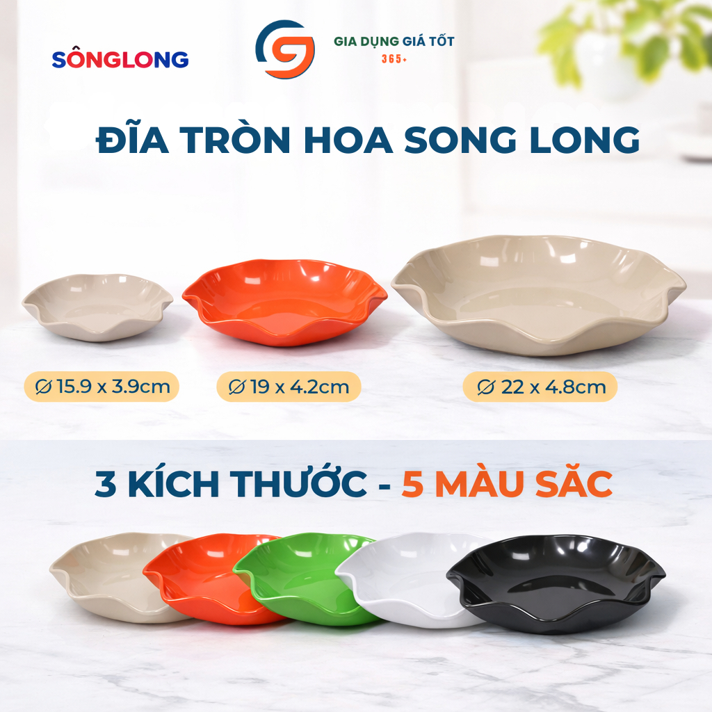 Đĩa hoa nhựa phíp tròn Song Long - đĩa đựng thức ăn, bánh kẹo, hạt dưa tiện lợi
