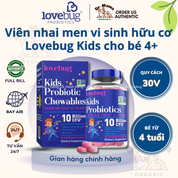 Men vi sinh Lovebug Kids Probiotic dạng viên nhai cho bé từ 4 tuổi - hộp 30v