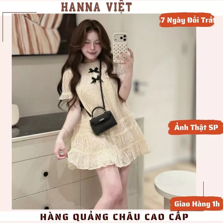 Váy Nữ, Váy Đi Biển, Váy Babydoll Chấm Bi Đính Nơ Pha Chân Ren Dáng Xòe Sang Chảnh Loại 1 HCM Ms780