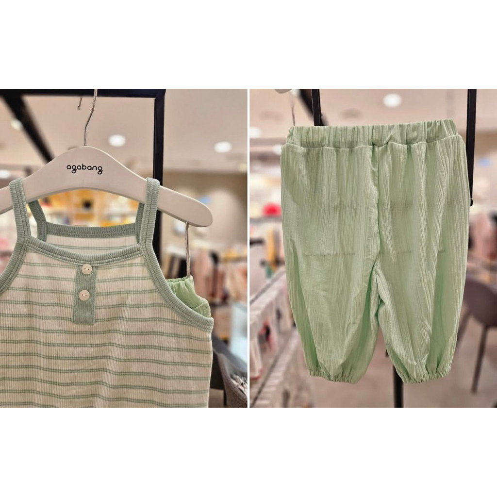 Bộ 2 dây agabanng chất modal quần lửng bí cho cả trai và gái size 12-15kg