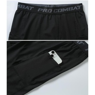 Quần Legging PRO COMBAT Có Túi Ngắn Cho Nam, Quần Đùi Thể Thao Nam Tập Gym, Bóng Rổ, Bóng Đá Co Dãn Thấm Hút Mồ Hôi