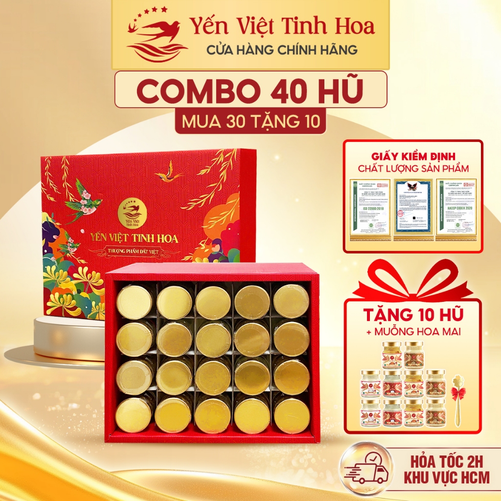 [ Mua 30 Tặng 10 Hũ ] Combo 30 Hũ Yến Chưng Sẵn 35% – Hũ 70ml Mix 4 Vị, Yến Việt Tinh Hoa
