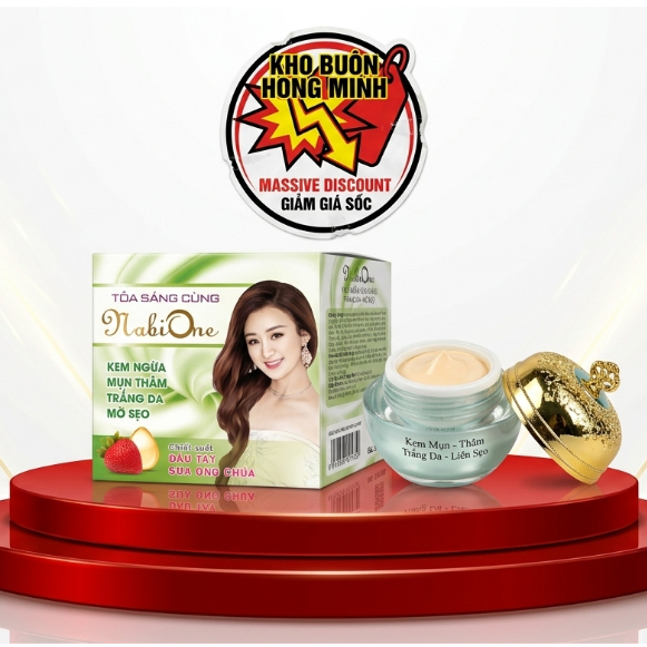 Kem Dâu Tây Sữa Ong Chúa NaBi One, Phục Hồi Tái Tạo Da, Ngừa  Dị Ứng ( Trắng-Xanh Lá)