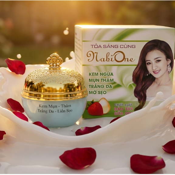 Kem Dâu Tây Sữa Ong Chúa NaBi One, Phục Hồi Tái Tạo Da, Ngừa  Dị Ứng ( Trắng-Xanh Lá)