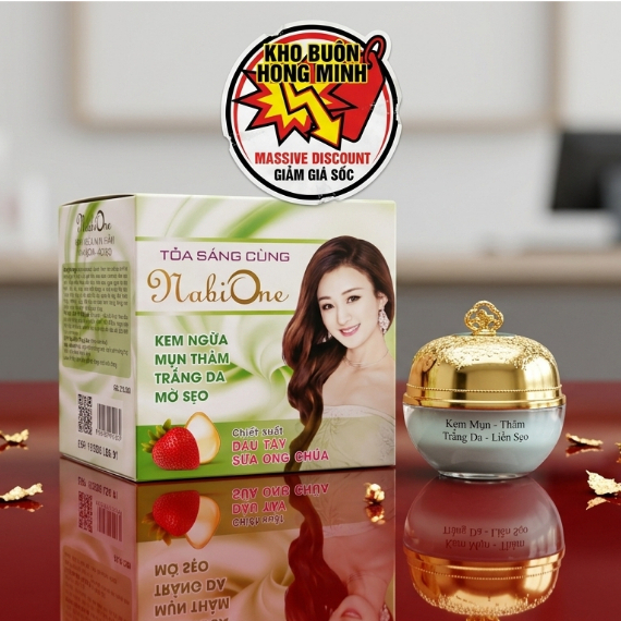 Kem Dâu Tây Sữa Ong Chúa NaBi One, Phục Hồi Tái Tạo Da, Ngừa  Dị Ứng ( Trắng-Xanh Lá)