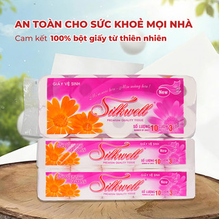 Giấy Vệ sinh Silkwell Tím cao cấp 10 cuộn 3 lớp mềm mịn, giấy vệ sinh siêu dai hàng chính hãng