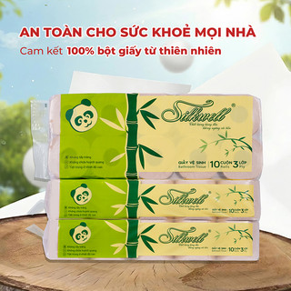 Giấy vệ sinh Silkwell gấu trúc 10 cuộn 3 lớp có lõi, không chất tẩy trắng, an toàn hàng chính hãng