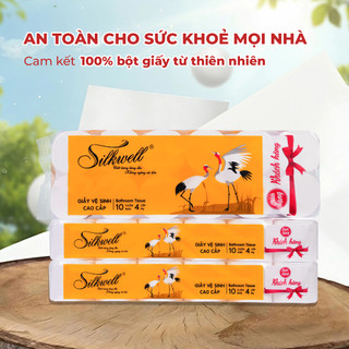 Giấy vệ sinh Silkwell Sếu không lõi 12 cuộn 4 lớp mềm mịn không tẩy trắng hàng chính hãng cao cấp