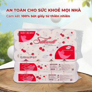 Giấy vệ sinh Silkwell Cherry đỏ cao cấp 3 lớp 15 cuộn Hàng chính hãng, giấy vệ sinh siêu dai cao cấp