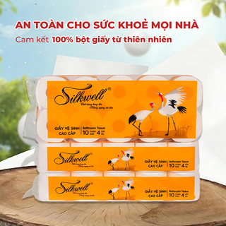 Giấy vệ sinh Silkwell Sếu 10 cuộn 4 lớp có lõi hàng Cao cấp,siêu mềm mịn không tẩy trắng chính hãng